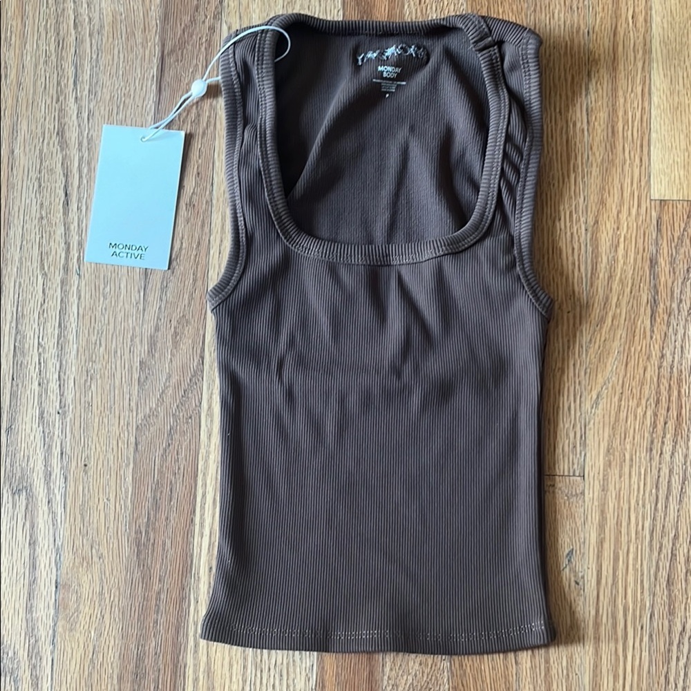 Monday Active Petite Chocolate Brown Ribbed Tank Top